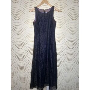 Vintage 90s 10P Goth Prom Dress Sheer Black Green/Purple Underlay Sparkle Flock